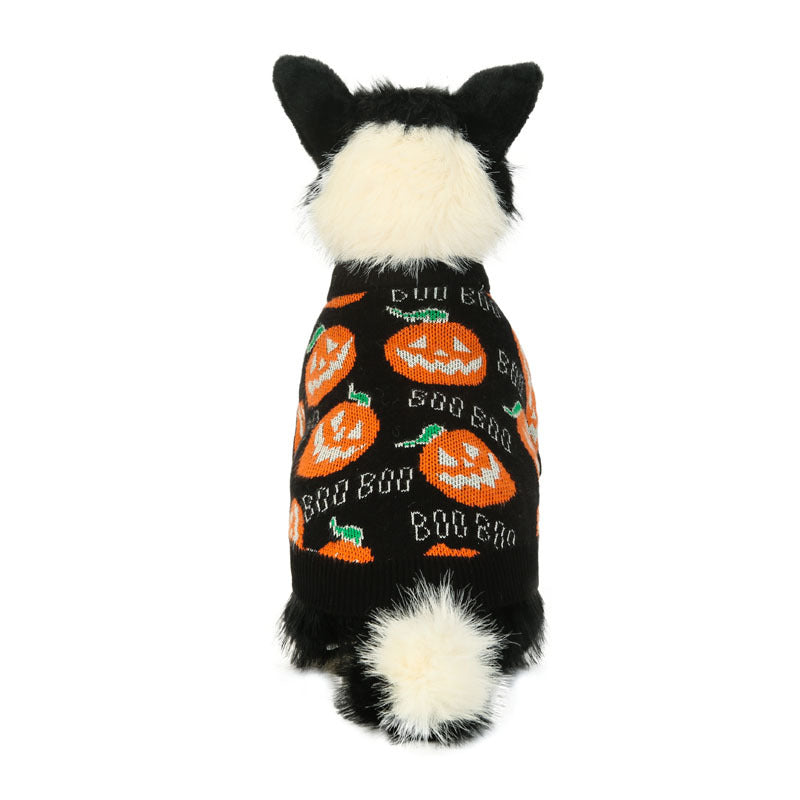 Halloween Pet Pumpkin Sweater – Puppy Kitten Costume Decoration, Warm Winter Dog Clothes, Cute Cat Outfit for Holiday Dress-Up