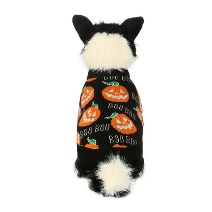 Halloween Pet Pumpkin Sweater – Puppy Kitten Costume Decoration, Warm Winter Dog Clothes, Cute Cat Outfit for Holiday Dress-Up
