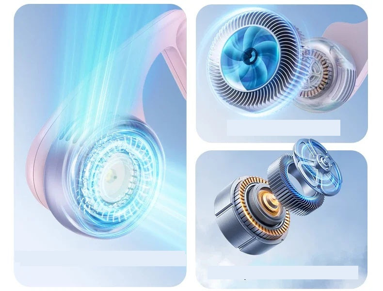 Wearable 360° Rotatable Neck Fan – New Style Bladeless Portable Air Conditioner with 5 Cooling Gears, Lightweight Hanging Design for Summer Travel, Office, and Outdoors