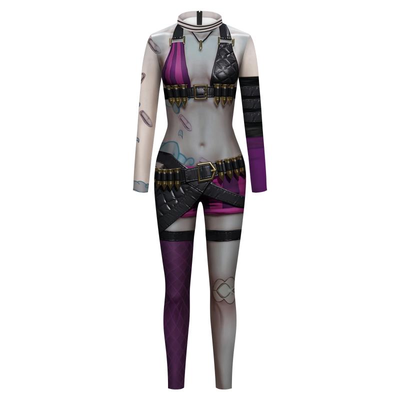 Cosplay Jumpsuit – 3D Printed Jinx Zentai Costume for Women’s Halloween, Anime, and Gaming Parties