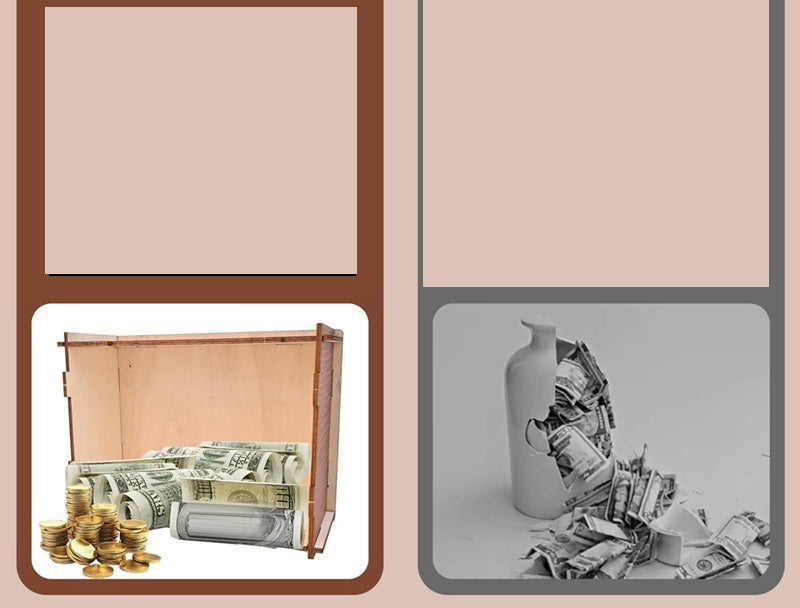 Wooden Cash Vault Savings Box – Secure Adult Money Bank with Target Tracker & Numbered Goal Display