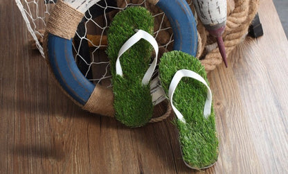 Grass-Style Summer Flip Flops – Unisex Beach Sandals with Realistic Lawn Texture for Outdoor Casual and Poolside Wear