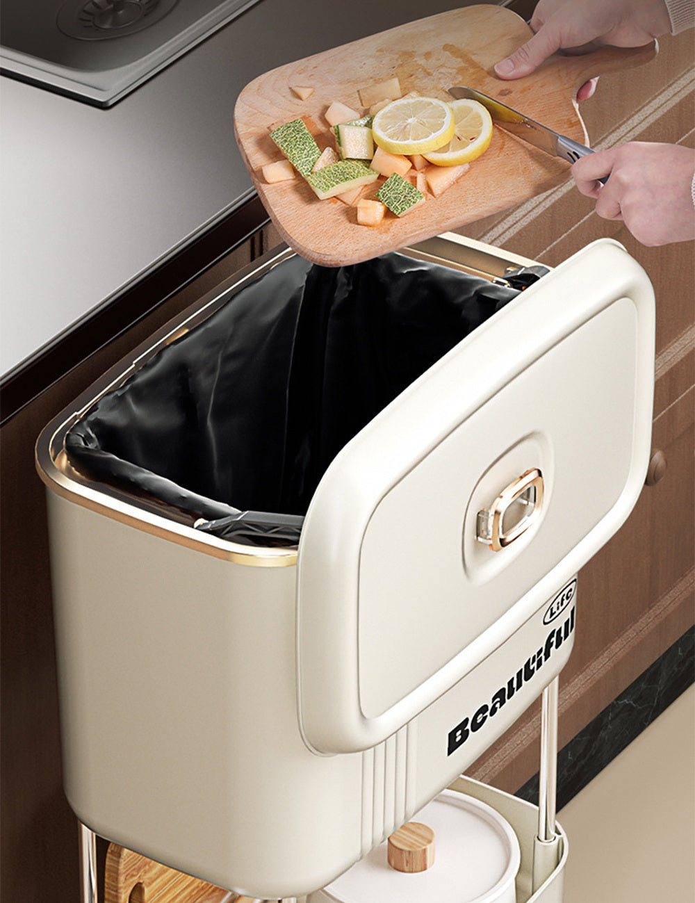 Movable Kitchen Trash Can with Lid – Double-Layer Narrow Storage Bin, Anti-Odor Design for Home and Recycling Use