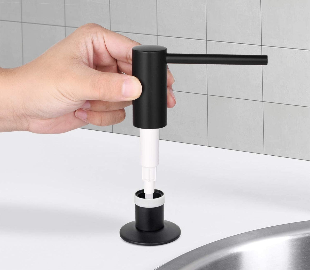 Built-In Brass Soap Dispenser – 500ML Black PE Bottle Kitchen Sink Liquid Soap Pump Dispenser for Modern Home Accessories