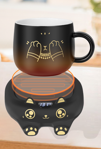 Cat Mug & Coffee Warmer Set – Auto Shut-Off Desktop Beverage Heater with Cute Mug Gift for Cat Lovers & Coffee Fans