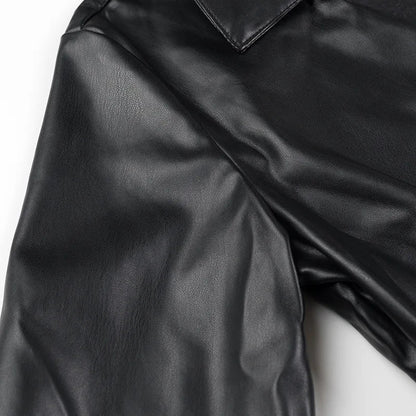 Women’s V-Neck PU Leather Long Sleeve Jumpsuit with Short Skirt – Stylish Party Outfit for Autumn and Winter Fashion