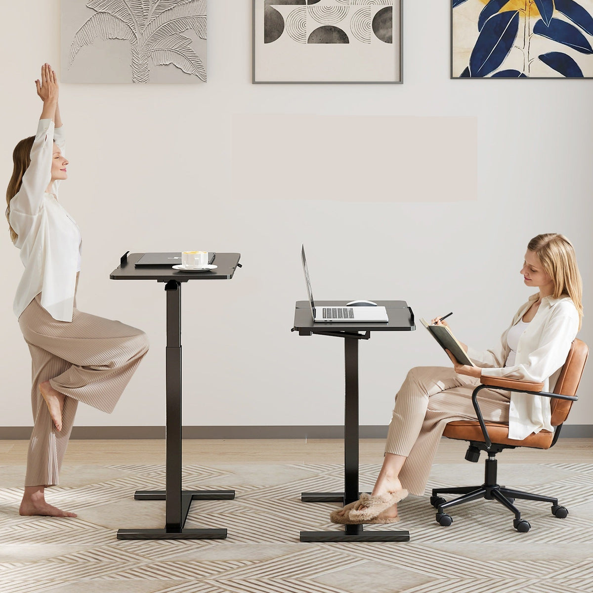 Adjustable Bedside Rolling Laptop Desk – Mobile Overbed Table with Flip Tilt Top, Wheels & Height Control for Home or Bedroom Office