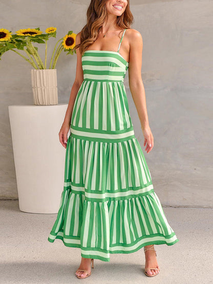 Striped Tiered Maxi Dress with Pockets – Women’s Summer Slip Dress with Spaghetti Straps, Flowy Fit, and Breezy Feel
