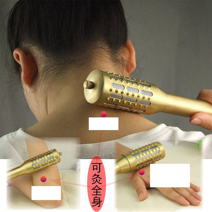 Copper Moxibustion Tool – Handheld Moxa Stick Burner with Rotating Massager for Acupoint Warming, Meridian Therapy, Stress Relief, and Natural Massage Health Care
