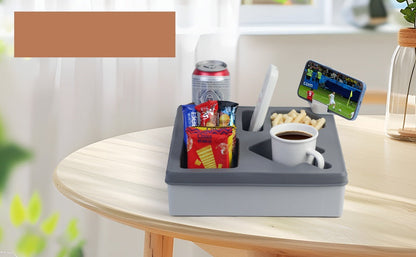 Grey Silicone Sofa Caddy Tray – Waterproof Armrest Organizer for Remotes, Snacks, Drinks & Phones in Any Living Space