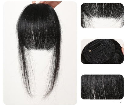 Clip-On Human Hair Bangs – Natural Black Wispy Fringe Air Bangs for Women’s Daily Hairstyling, Easy to Apply Non-Slip Hair Extensions