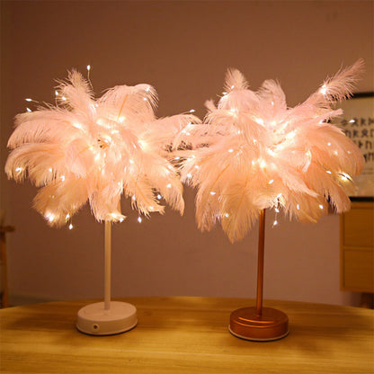DIY Feather Table Lamp – Remote Control USB/AA Powered Warm Light Lamp for Wedding, Bedroom & Romantic Home Decor