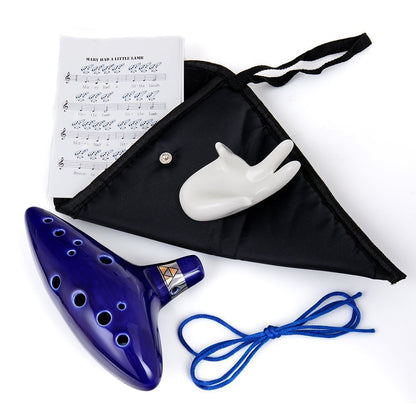 Alto C Ocarina Flute – 12-Hole Professional Folk Music Instrument with Songbook, Display Stand, and Protective Carry Bag