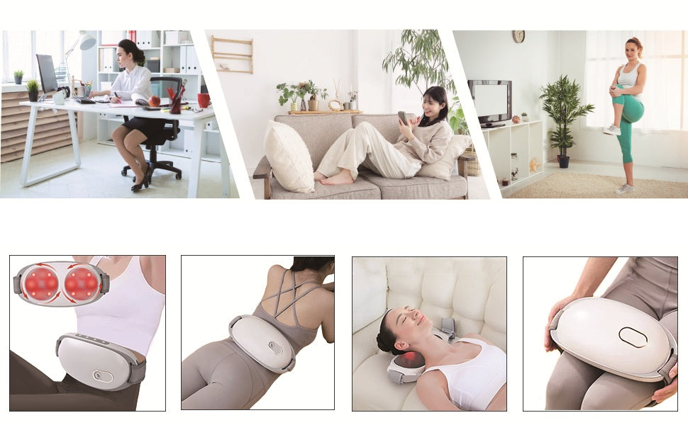 Wireless Portable Waist & Back Massager – Multi-Function Pounding Massage Device with Relaxing Heat for Legs, Office, and Home Wellness Relief