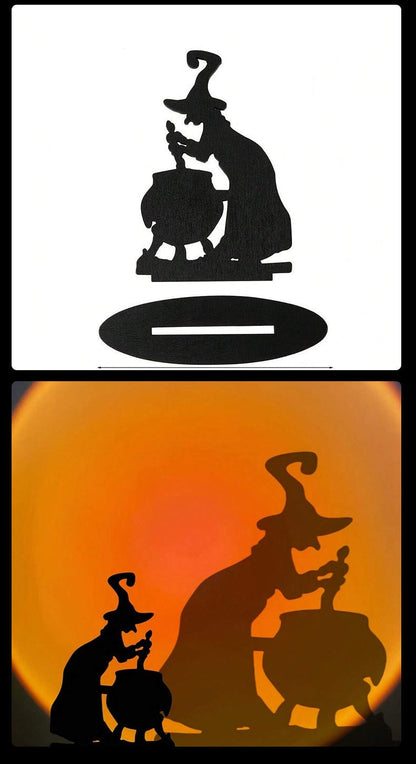 Halloween Witch and Black Cat Figurine – Wooden Apothecary Desk Ornament for Spooky Party Atmosphere, Home Decoration, and Craft Display