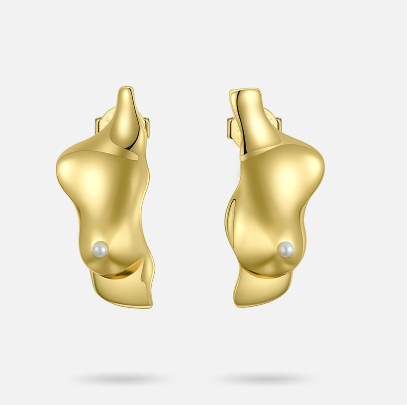 Chest Stud Earrings – 3D Gold Punk Body Part Design for Women’s Bold Statement Jewelry & Trendy Street Style
