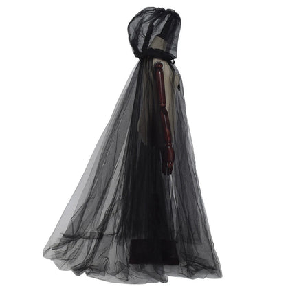 Hooded Mesh Cloak Cape – Men and Women Long Witch Wedding Bride Costume, Gothic Halloween Party Dark Goth Cosplay Outfit