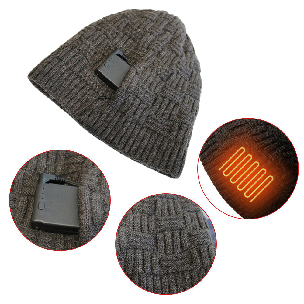 Rechargeable Heated Winter Hat – 3400mAh Battery Powered, Warm Black Beanie for Cold Weather Outdoor Adventures