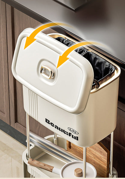 Movable Kitchen Trash Can with Lid – Double-Layer Narrow Storage Bin, Anti-Odor Design for Home and Recycling Use