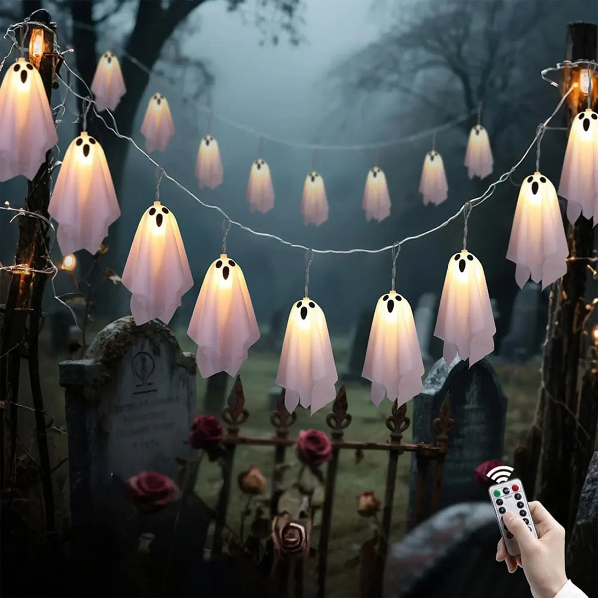 Halloween Hanging Ghost Decorations – Light-Up Flying Ghost Ornaments with Luminous Glow for Trees, Courtyards, Windows, and Haunted Houses