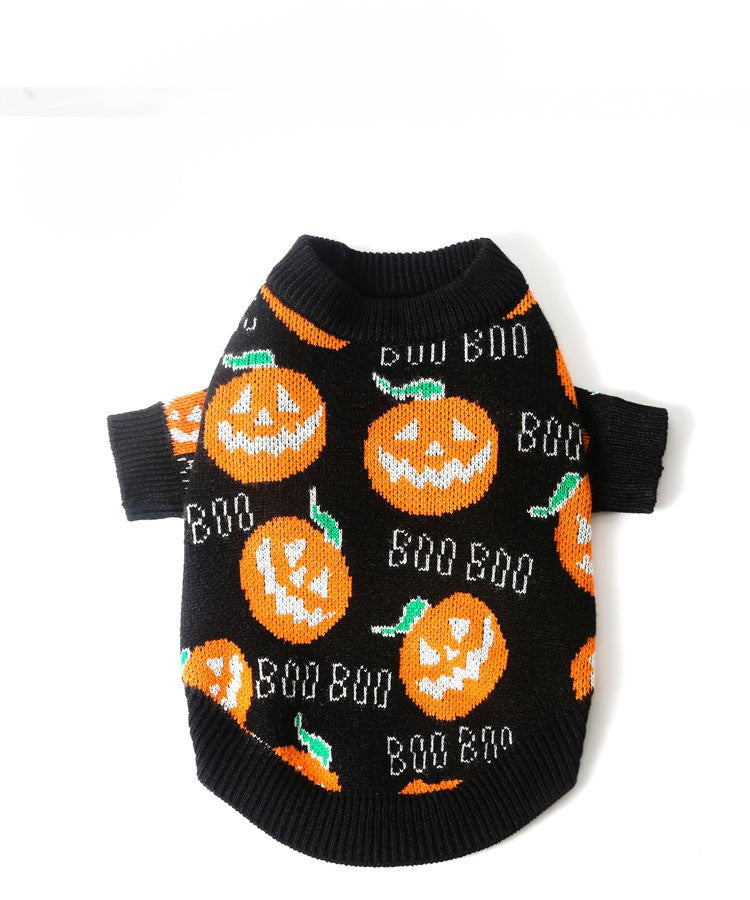 Halloween Pet Pumpkin Sweater – Puppy Kitten Costume Decoration, Warm Winter Dog Clothes, Cute Cat Outfit for Holiday Dress-Up