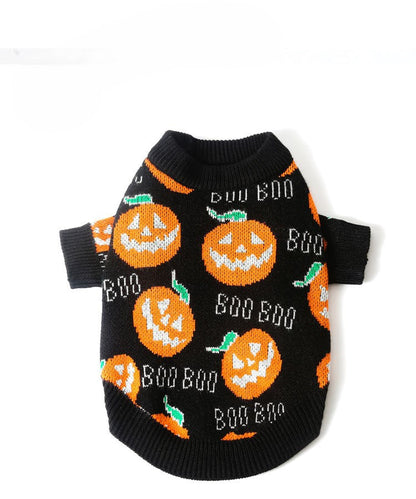 Halloween Pet Pumpkin Sweater – Puppy Kitten Costume Decoration, Warm Winter Dog Clothes, Cute Cat Outfit for Holiday Dress-Up