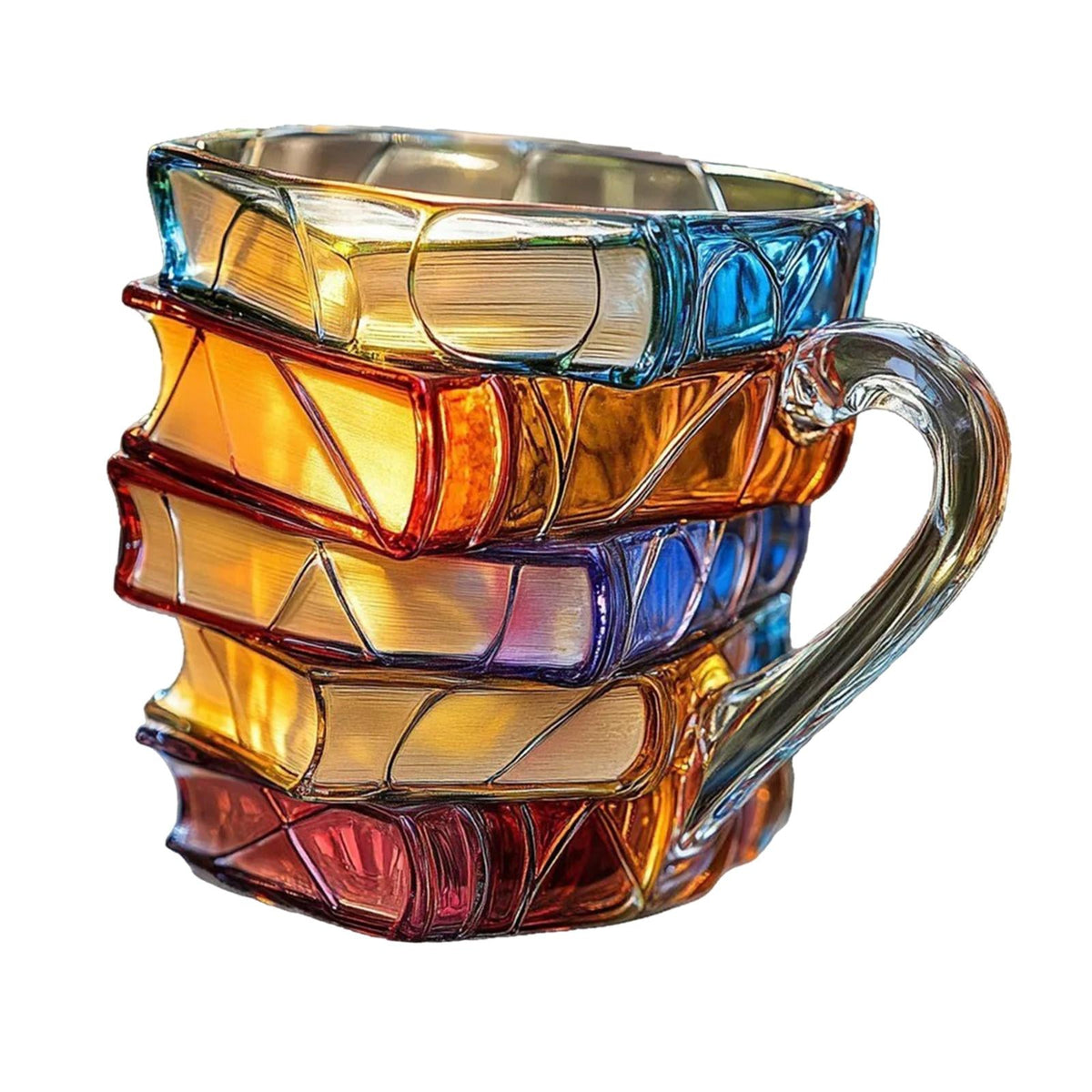 Painted Stacked Books Mug – 3D Colorful Lightweight Handmade Novelty Cup, Perfect Librarian Gift, Multipurpose Desk and Home Ornament