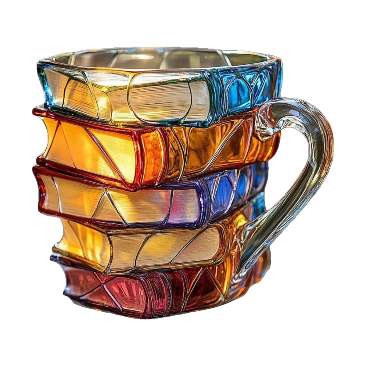 Painted Stacked Books Mug – 3D Colorful Lightweight Handmade Novelty Cup, Perfect Librarian Gift, Multipurpose Desk and Home Ornament
