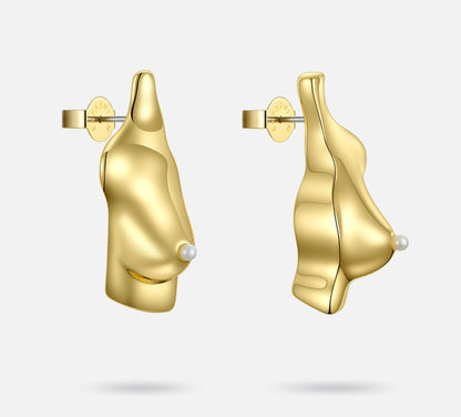 Chest Stud Earrings – 3D Gold Punk Body Part Design for Women’s Bold Statement Jewelry & Trendy Street Style