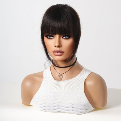 Clip-On Human Hair Bangs – Natural Black Wispy Fringe Air Bangs for Women’s Daily Hairstyling, Easy to Apply Non-Slip Hair Extensions