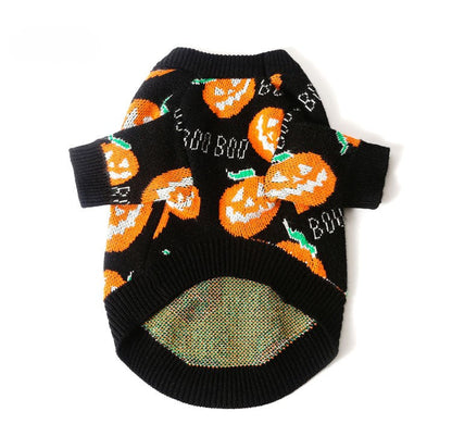 Halloween Pet Pumpkin Sweater – Puppy Kitten Costume Decoration, Warm Winter Dog Clothes, Cute Cat Outfit for Holiday Dress-Up