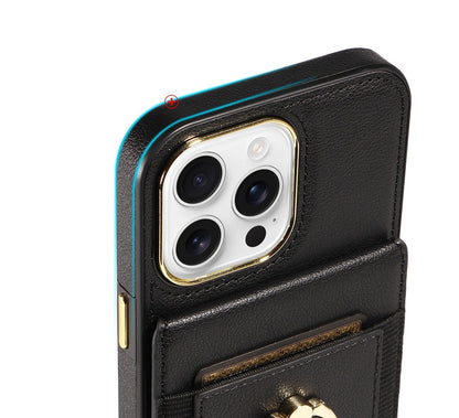 iPhone 15 Plus Wallet Case – RFID Protection, Card Holder, 360° Kickstand, and Shockproof Premium Black Design
