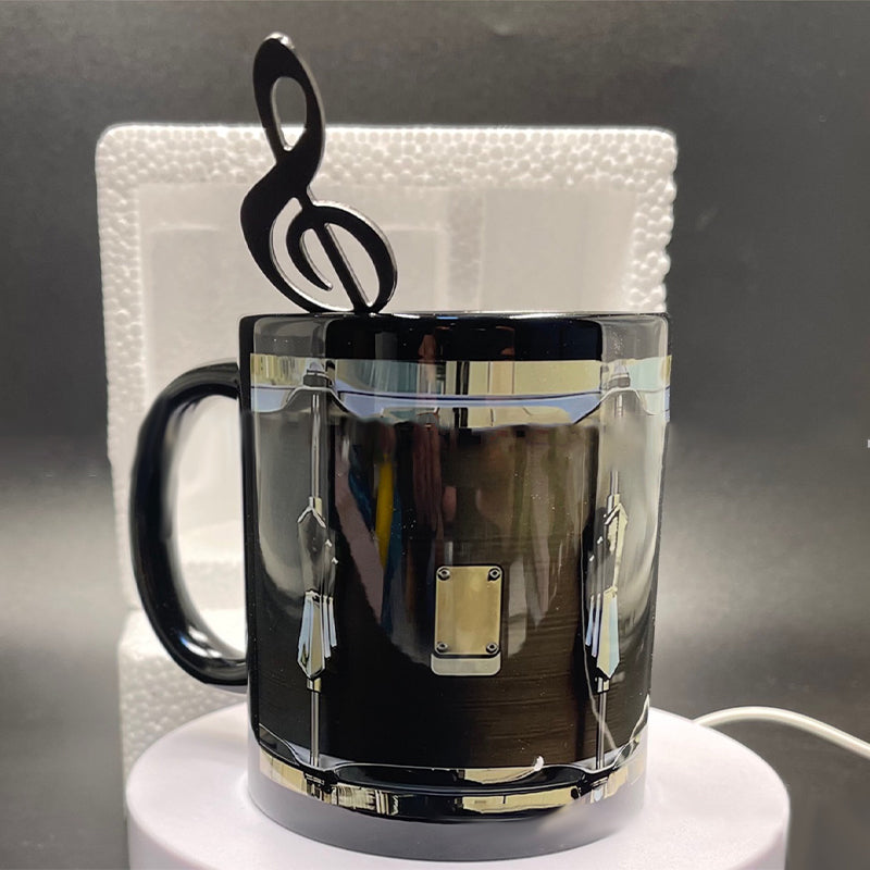 Black Ceramic Drum Mug – Unique 325ml Coffee Cup for Musicians, Drummers, and Music Lovers with Cool Retro Design