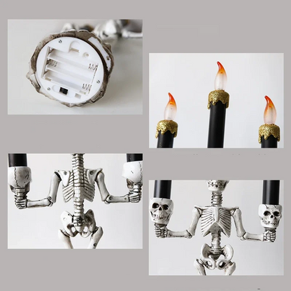Halloween Skull Candlestick Holder – LED Flameless Candle Stand Horror Prop for Spooky Haunted House Party and Gothic Room Décor