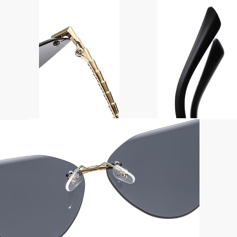 Rimless Cat Eye Sunglasses – Luxury Designer Frameless Shades for Women’s Vintage UV400 Style 2025