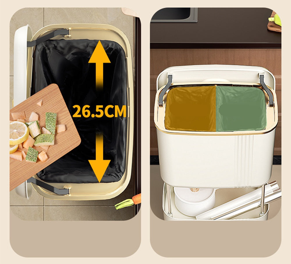 Movable Kitchen Trash Can with Lid – Double-Layer Narrow Storage Bin, Anti-Odor Design for Home and Recycling Use