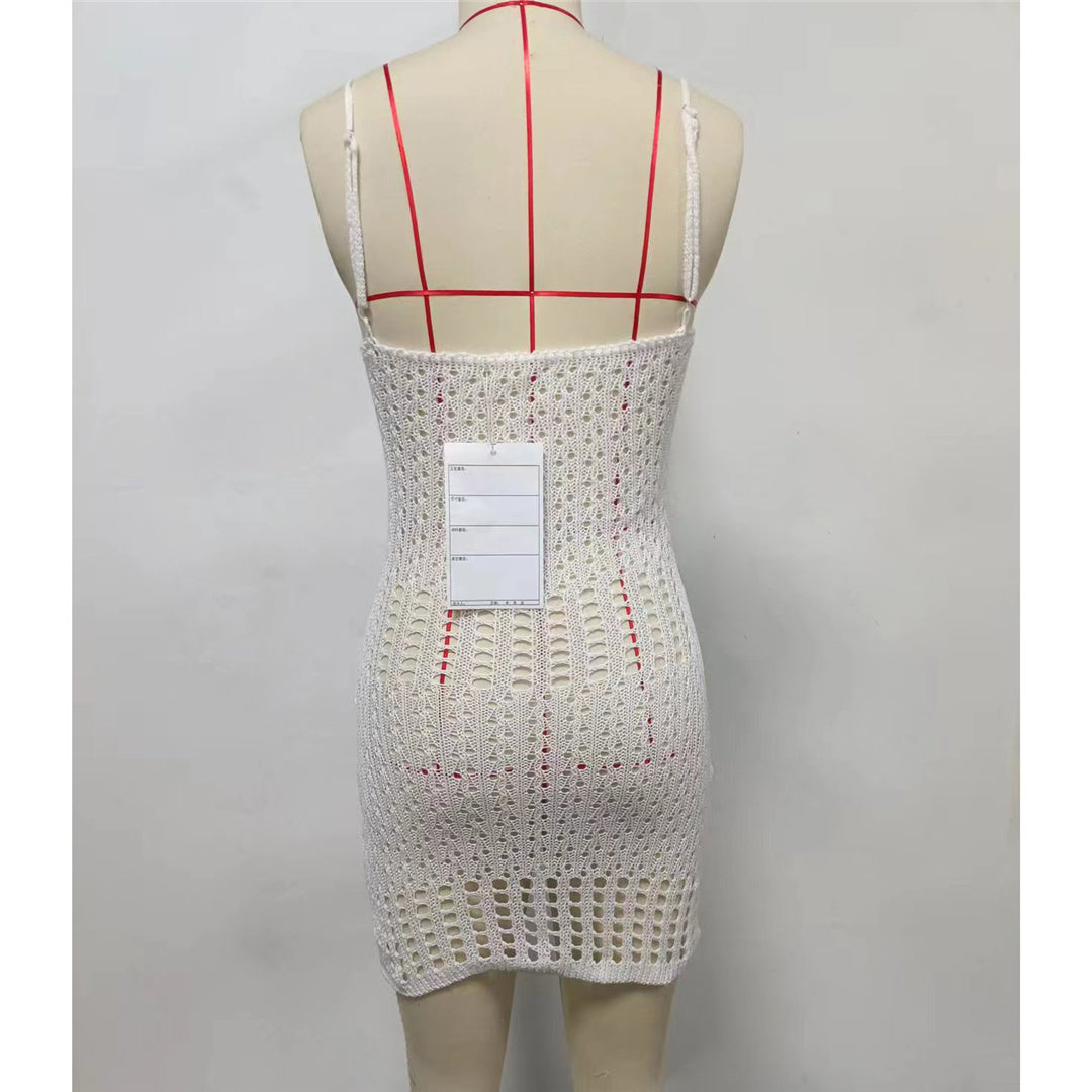 Lace-Up Crochet Mini Dress – Hollow Out Backless Knitted Beach Cover-Up for Bikini Layering and Resort Wear