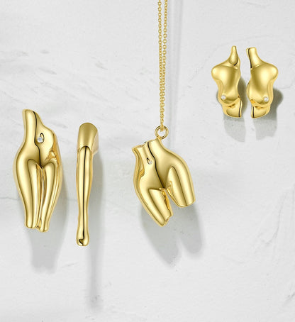 Chest Stud Earrings – 3D Gold Punk Body Part Design for Women’s Bold Statement Jewelry & Trendy Street Style