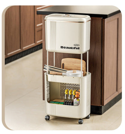 Movable Kitchen Trash Can with Lid – Double-Layer Narrow Storage Bin, Anti-Odor Design for Home and Recycling Use