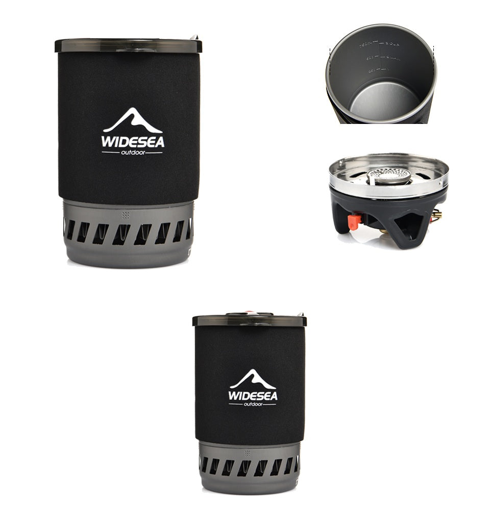Widesea Heat-Exchanger Camping Cookware Set – Outdoor Cooking System with Gas Stove Burner, Coffee Pot, Tableware & Compact Packing