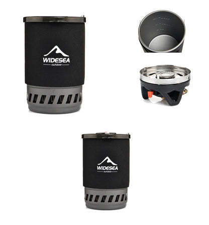Widesea Heat-Exchanger Camping Cookware Set – Outdoor Cooking System with Gas Stove Burner, Coffee Pot, Tableware & Compact Packing