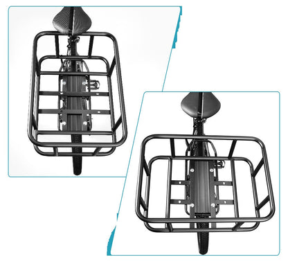 Heavy-Duty Rear Bike Basket with Rack – Large Metal Bicycle Carrier for Groceries, Commutes, and Electric Bike Storage