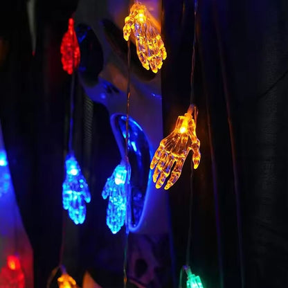Halloween Skull Hands LED String Ghost Lights – Indoor and Outdoor Festive Lighting with for Haunted House or Party Decor