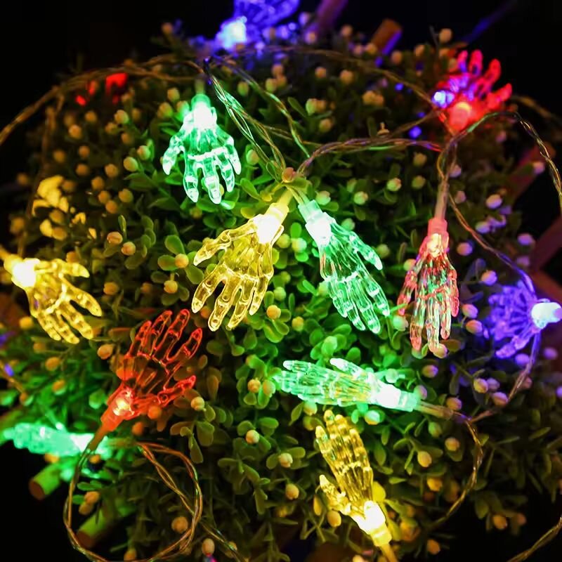 Halloween Skull Hands LED String Ghost Lights – Indoor and Outdoor Festive Lighting with for Haunted House or Party Decor