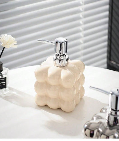 Ceramic Cloud Shaped Liquid Soap Dispenser – 300ml Refillable Press Bottle for Bathroom Body Wash, Shampoo, or Hand Sanitizer