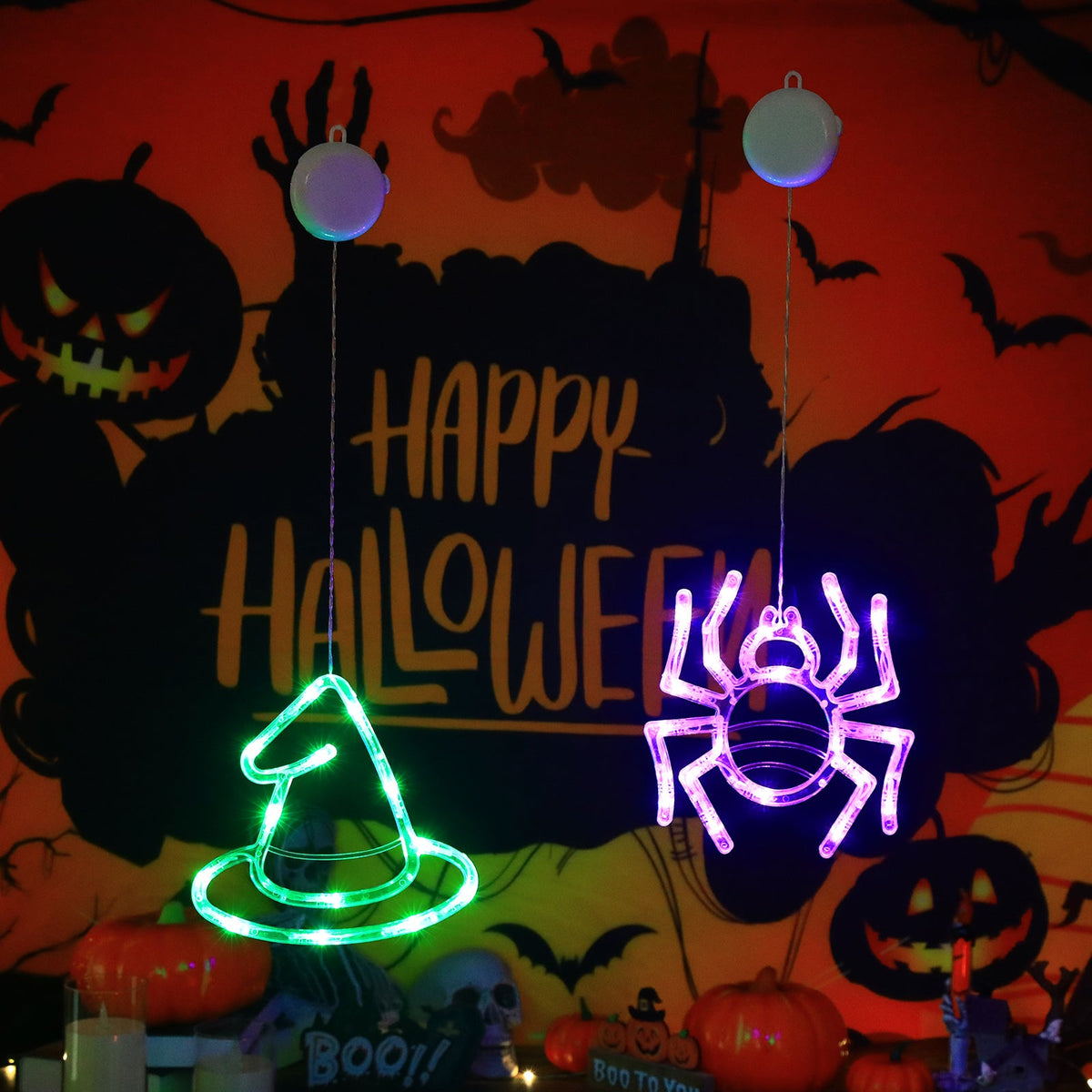 Halloween LED Hanging Lights – Battery-Powered Spooky Bat and Ghost Eye Ornaments for Festive Room, Living Room, and Party Decorations