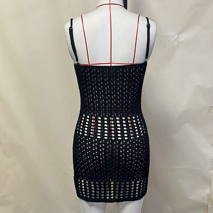 Lace-Up Crochet Mini Dress – Hollow Out Backless Knitted Beach Cover-Up for Bikini Layering and Resort Wear