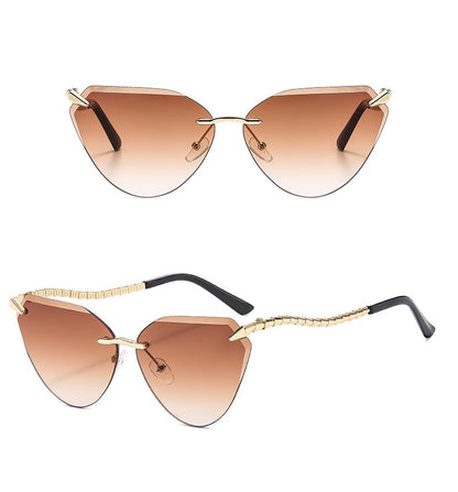 Rimless Cat Eye Sunglasses – Luxury Designer Frameless Shades for Women’s Vintage UV400 Style 2025