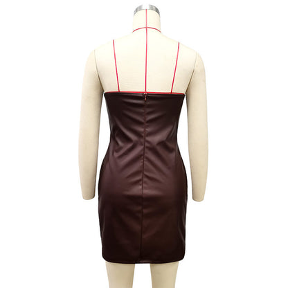 PU Leather Strapless Tube Dress – Sexy Sleeveless Bodycon Mini Party Dress for Club and Cocktail Nights
