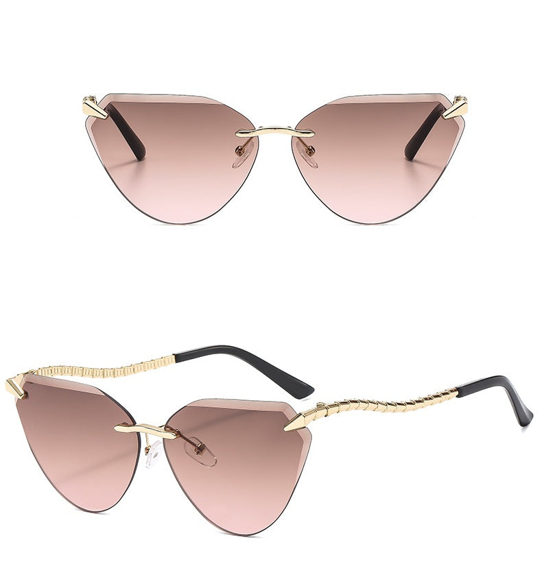 Rimless Cat Eye Sunglasses – Luxury Designer Frameless Shades for Women’s Vintage UV400 Style 2025